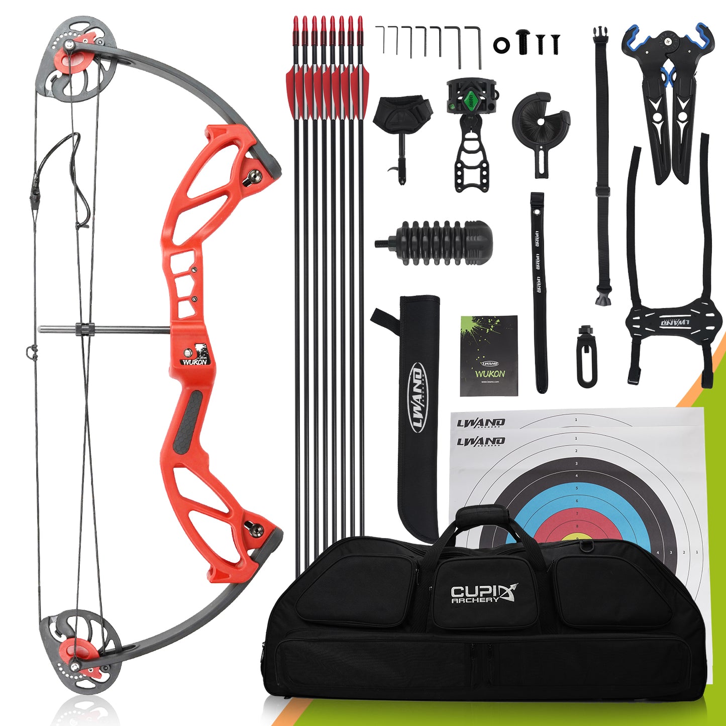 Compound Bow Archery Sets for Youth & Kids,Beginners, Right Hand Compound Bows, Draw Length 18"-27",15-30 lbs Draw Weight, 260fps, Hunting Bow Archery Arrows Set (Red)