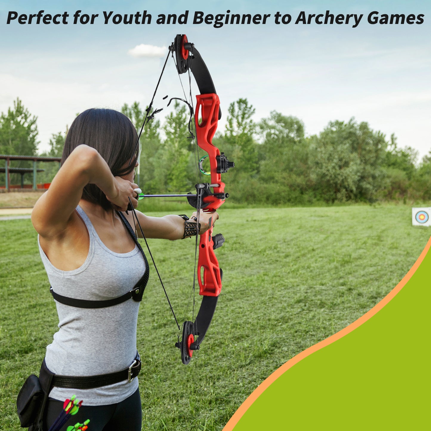 Compound Bow Archery Sets for Youth & Kids,Beginners, Right Hand Compound Bows, Draw Length 18"-27",15-30 lbs Draw Weight, 260fps, Hunting Bow Archery Arrows Set (Red)